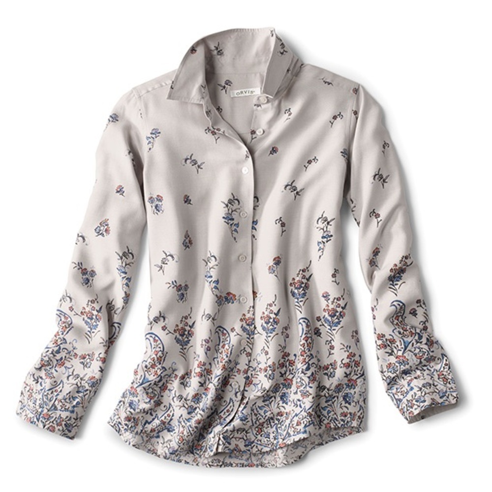 Orvis 100% Silk Women’s Floral Cream Button-Down Shirt Size Small